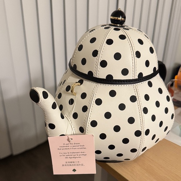 Kate Spade Alice and Wonderland Black and White Polka Dot Teapot Bag - Picture 4 of 8